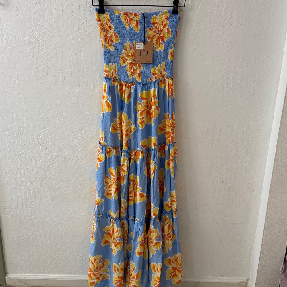 Abel the Label Blue Orange Yellow Tropical Floral Tube Dress Size Medium NWT - Picture 2 of 4